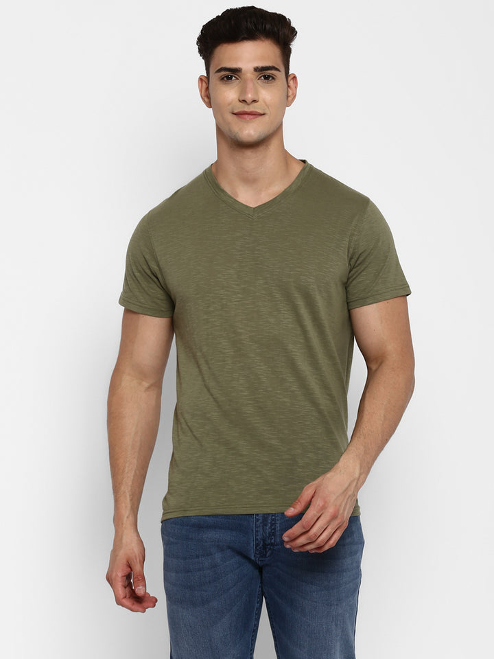 100% Cotton V Neck T-Shirt for Men - Light Olive (NO EXCHANGE NO RETURN)