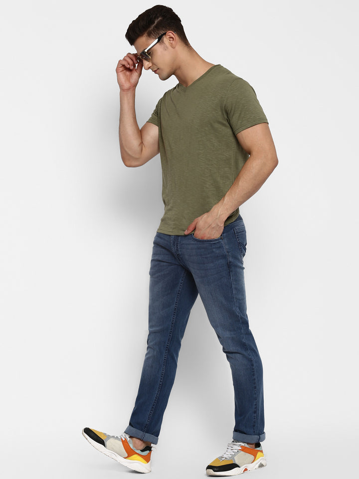 100% Cotton V Neck T-Shirt for Men - Light Olive (NO EXCHANGE NO RETURN)