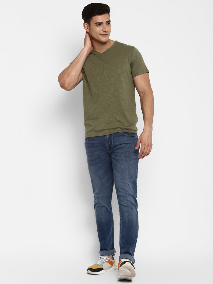 100% Cotton V Neck T-Shirt for Men - Light Olive (NO EXCHANGE NO RETURN)