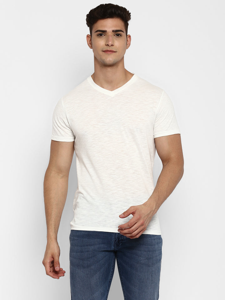 100% Cotton V Neck T-Shirt for Men - Off White (NO EXCHANGE NO RETURN)