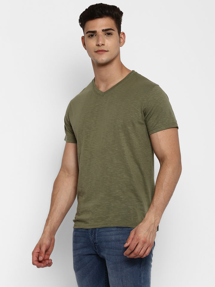 100% Cotton V Neck T-Shirt for Men - Light Olive (NO EXCHANGE NO RETURN)