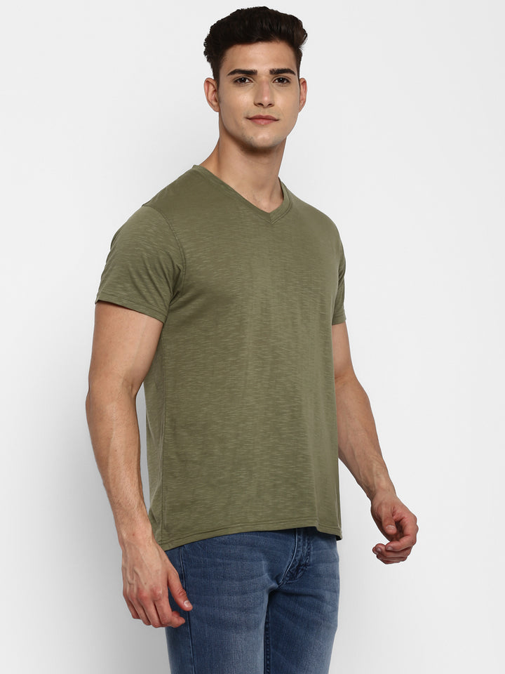 100% Cotton V Neck T-Shirt for Men - Light Olive (NO EXCHANGE NO RETURN)