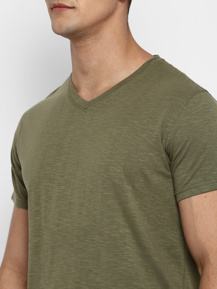 100% Cotton V Neck T-Shirt for Men - Light Olive (NO EXCHANGE NO RETURN)