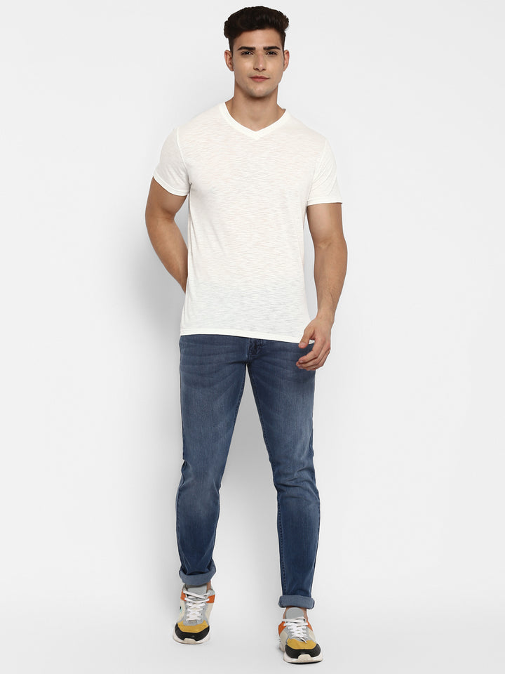 100% Cotton V Neck T-Shirt for Men - Off White (NO EXCHANGE NO RETURN)