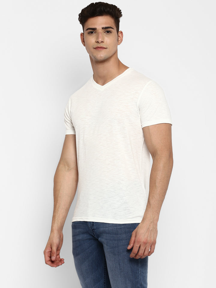 100% Cotton V Neck T-Shirt for Men - Off White (NO EXCHANGE NO RETURN)