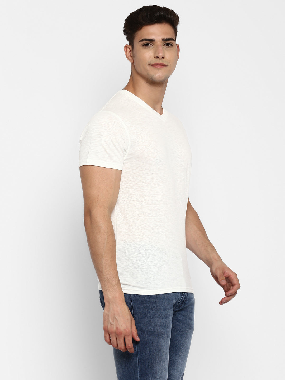 100% Cotton V Neck T-Shirt for Men - Off White (NO EXCHANGE NO RETURN)