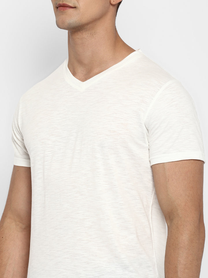 100% Cotton V Neck T-Shirt for Men - Off White (NO EXCHANGE NO RETURN)