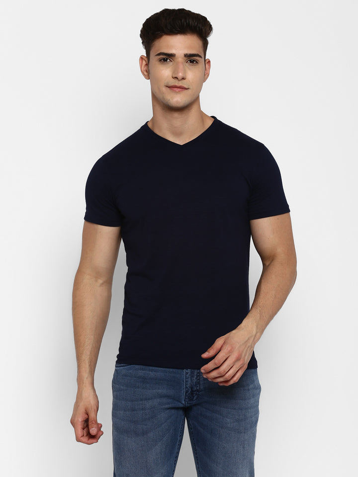 100% Cotton V Neck T-Shirt for Men - Dark Navy (NO EXCHANGE NO RETURN)