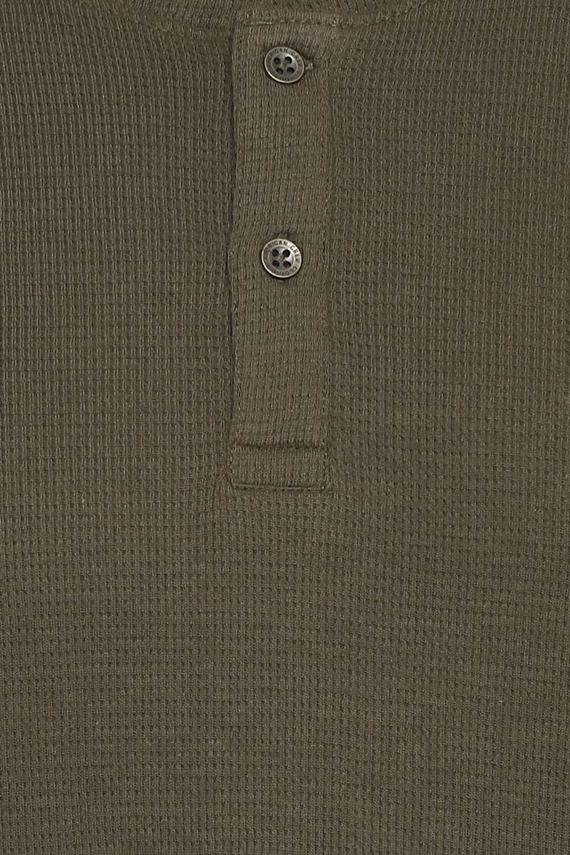 100% Cotton Henley Full Sleeves T-Shirt for Men - Olive