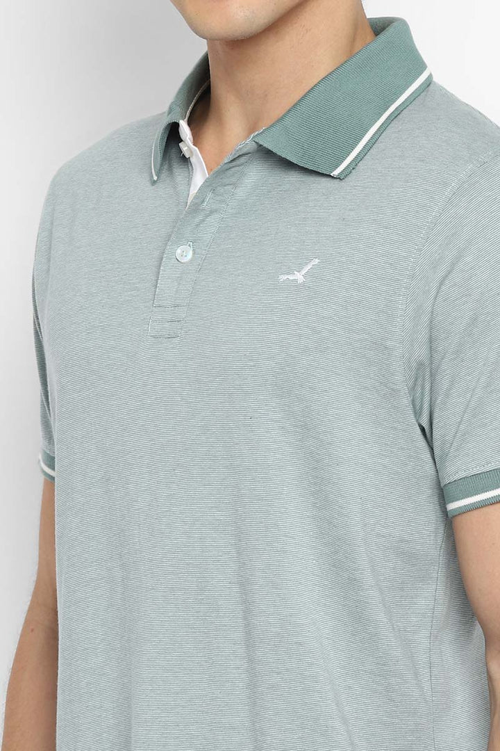 Polo Half Sleeves T-Shirt for Men - Green White