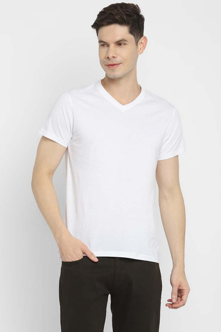 V-Neck Half Sleeves T-Shirt Combo Pack of 3 for Men - White, Black & Teal