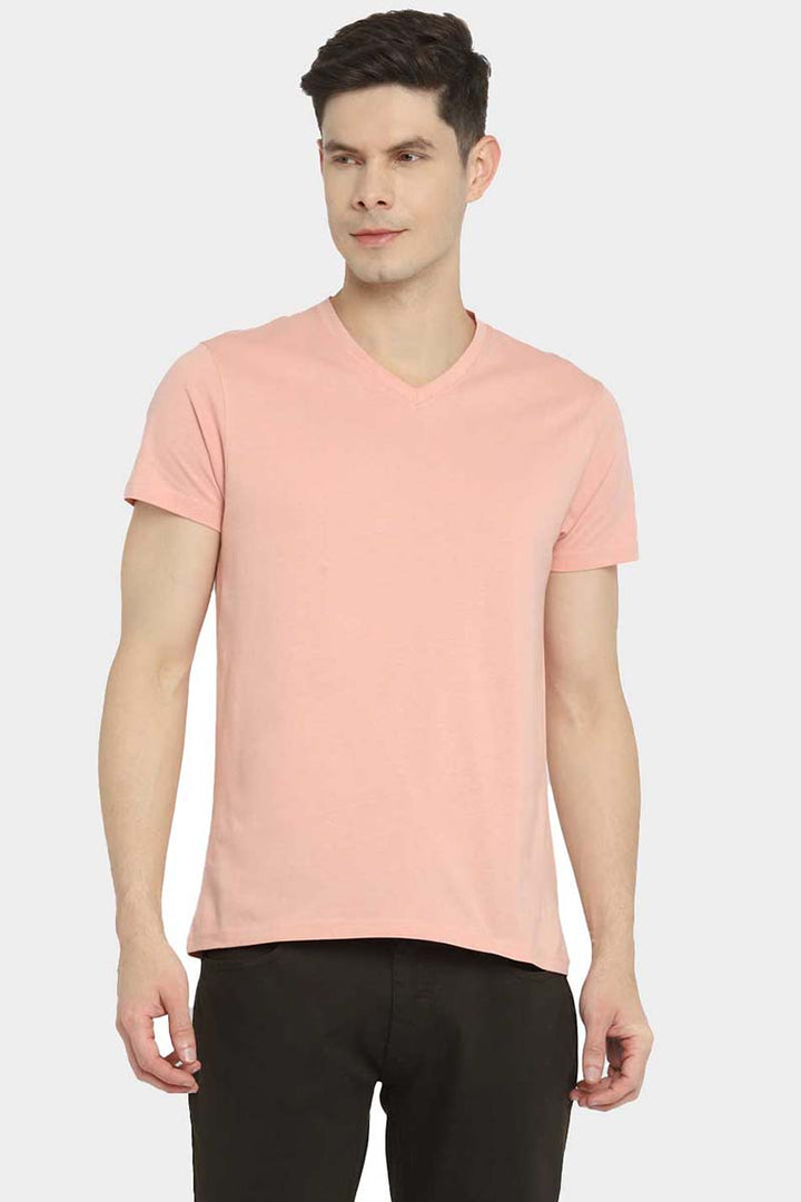 V-Neck Half Sleeves T-Shirt Combo Pack of 3 for Men - White, Navy & Peach