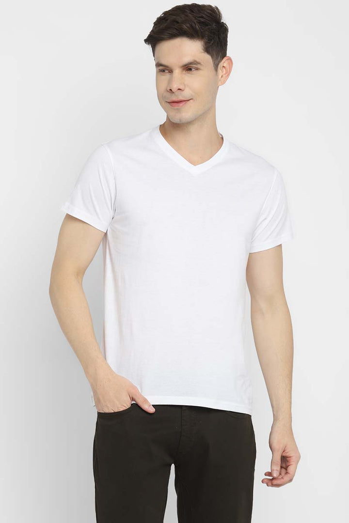 V-Neck Half Sleeves T-Shirt Combo Pack of 3 for Men - White, Navy & Peach