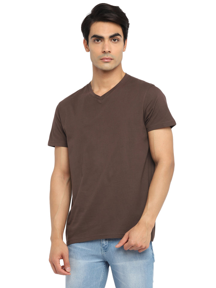 100% Cotton V Neck T-Shirt for Men - Brown (NO EXCHANGE NO RETURN)