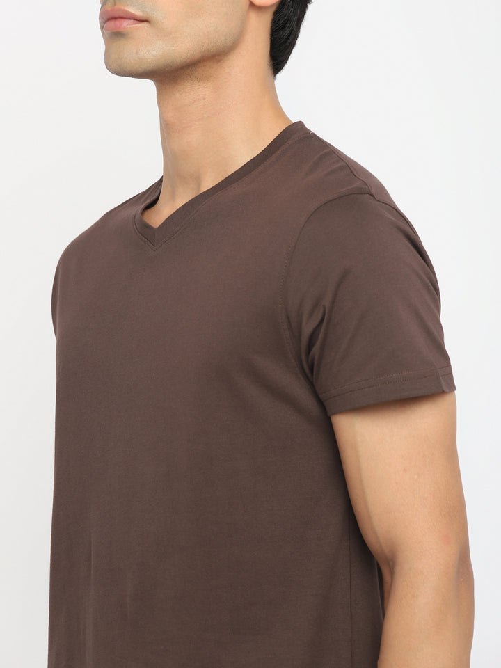100% Cotton V Neck T-Shirt for Men - Brown (NO EXCHANGE NO RETURN)