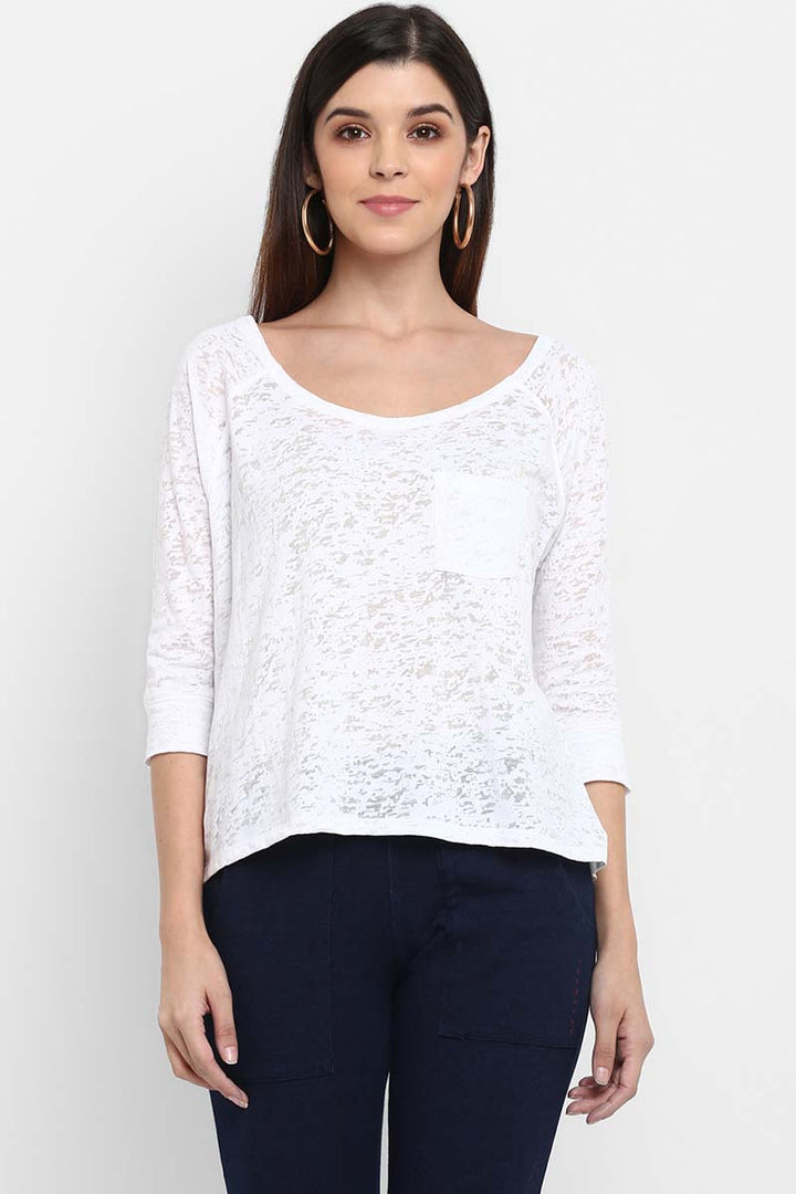 Women's Boat Neck 3/4th Sleeves Top - White