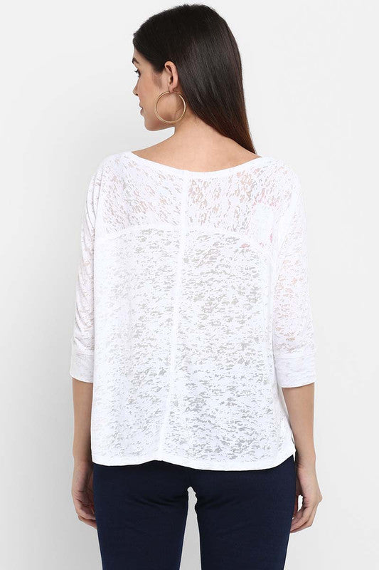 Women's Boat Neck 3/4th Sleeves Top - White