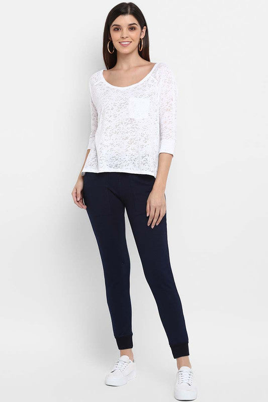 Women's Boat Neck 3/4th Sleeves Top - White