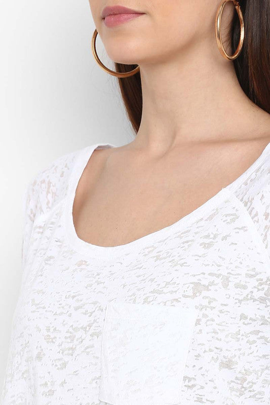 Women's Boat Neck 3/4th Sleeves Top - White