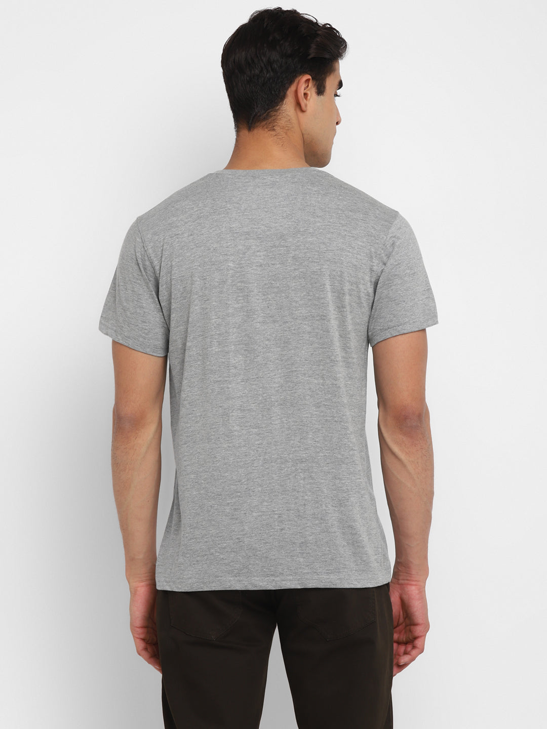 Printed V Neck T-Shirt For Men - Grey Melange