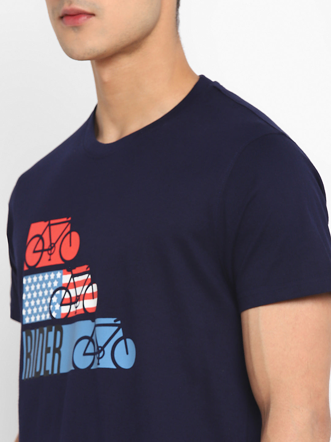 100% Cotton Printed Round Neck T-Shirt For Men - Navy