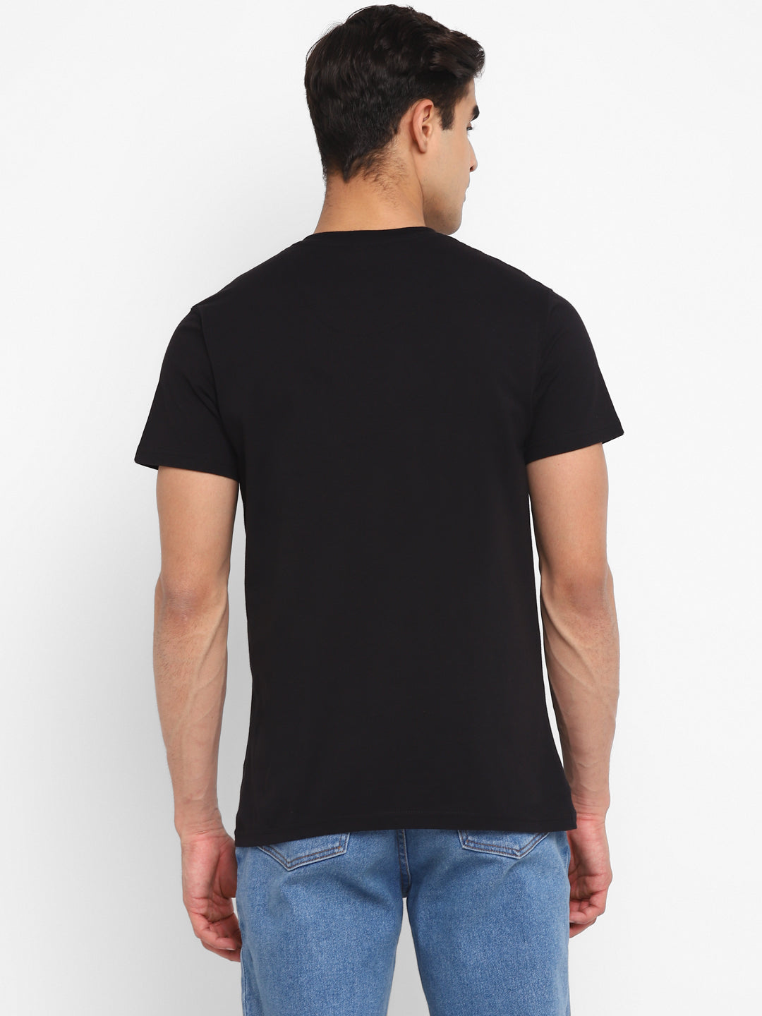 100% Cotton Printed V Neck T-Shirt For Men - Black