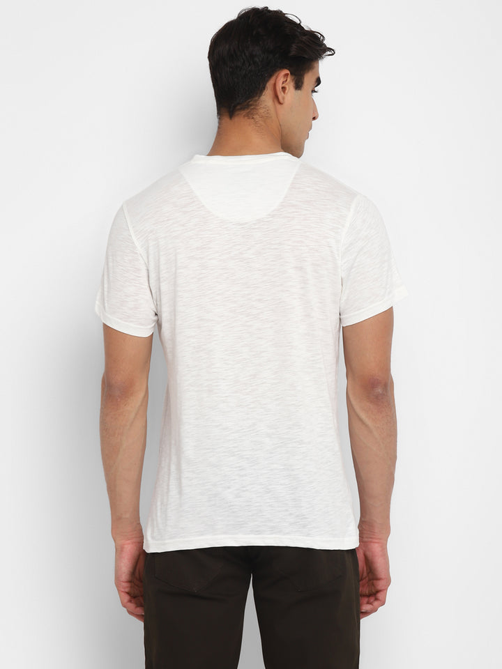 100% Cotton Printed V Neck T-Shirt For Men - White