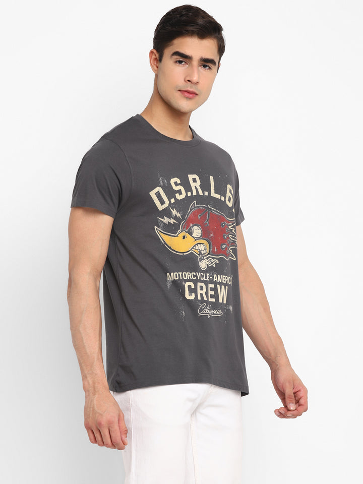 100% Cotton Printed Round Neck T-Shirt for Men - Gargoyle Grey