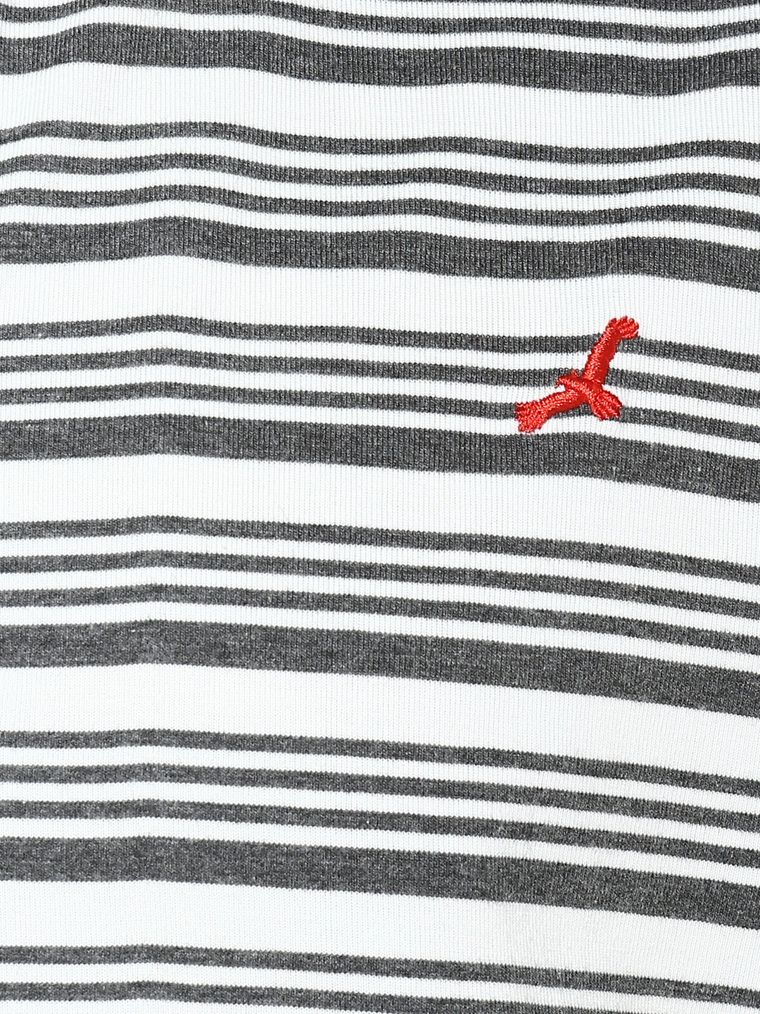 Men's Polo Collar Yarn Dyed Striped T-Shirt - Off White & Charcoal Melange