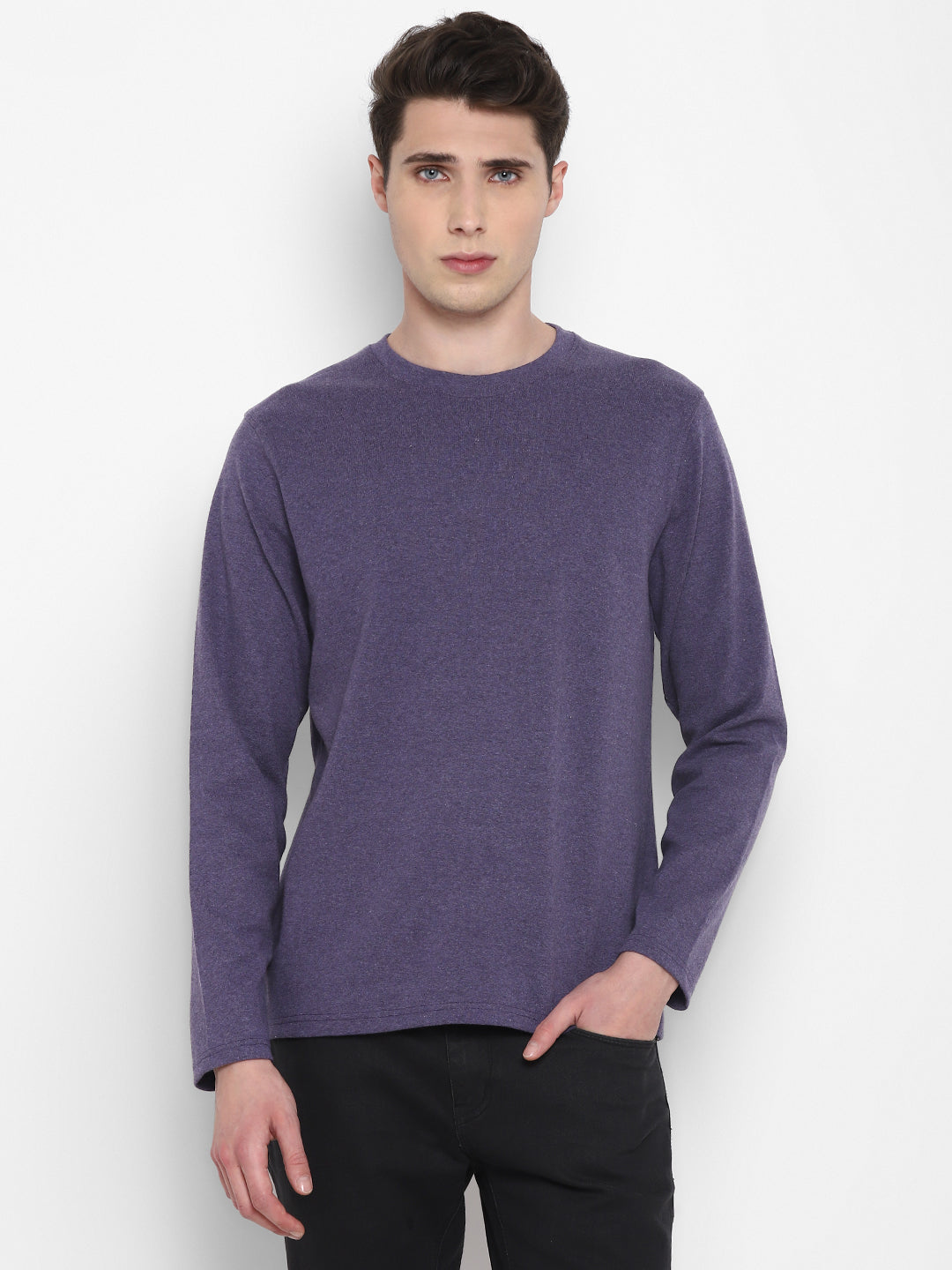 Extra Thick Winter Round Neck Cotton T-Shirt For Men - Purple Melange