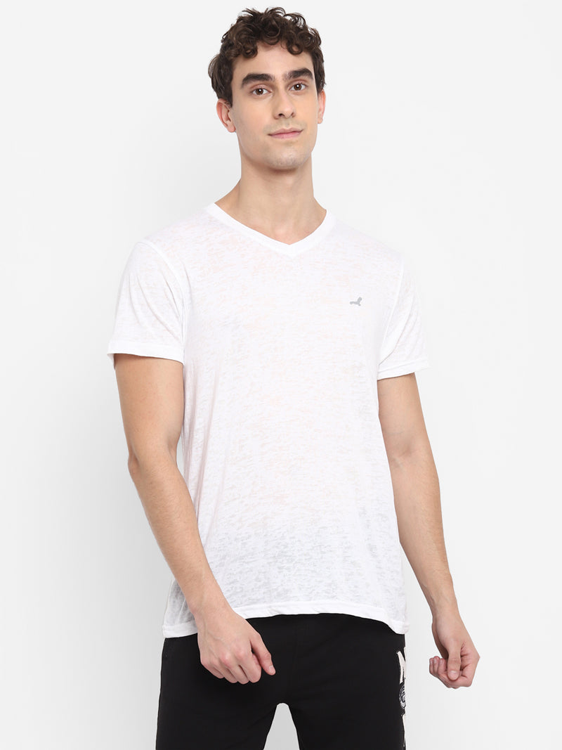 Men's V Neck Half Sleeves T-Shirt Burnt Out Ultra Light Weight Fabric (Clearance - No Exchange No Refund)