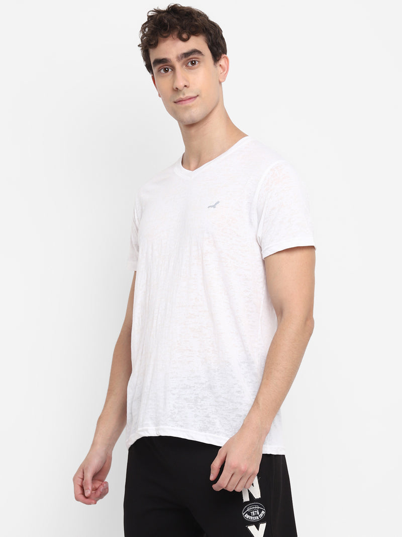 Men's V Neck Half Sleeves T-Shirt Burnt Out Ultra Light Weight Fabric (Clearance - No Exchange No Refund)