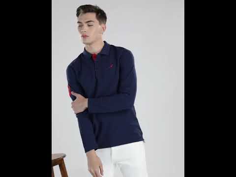 Men's Polo Collar Full Sleeves T-Shirt - Navy Blue